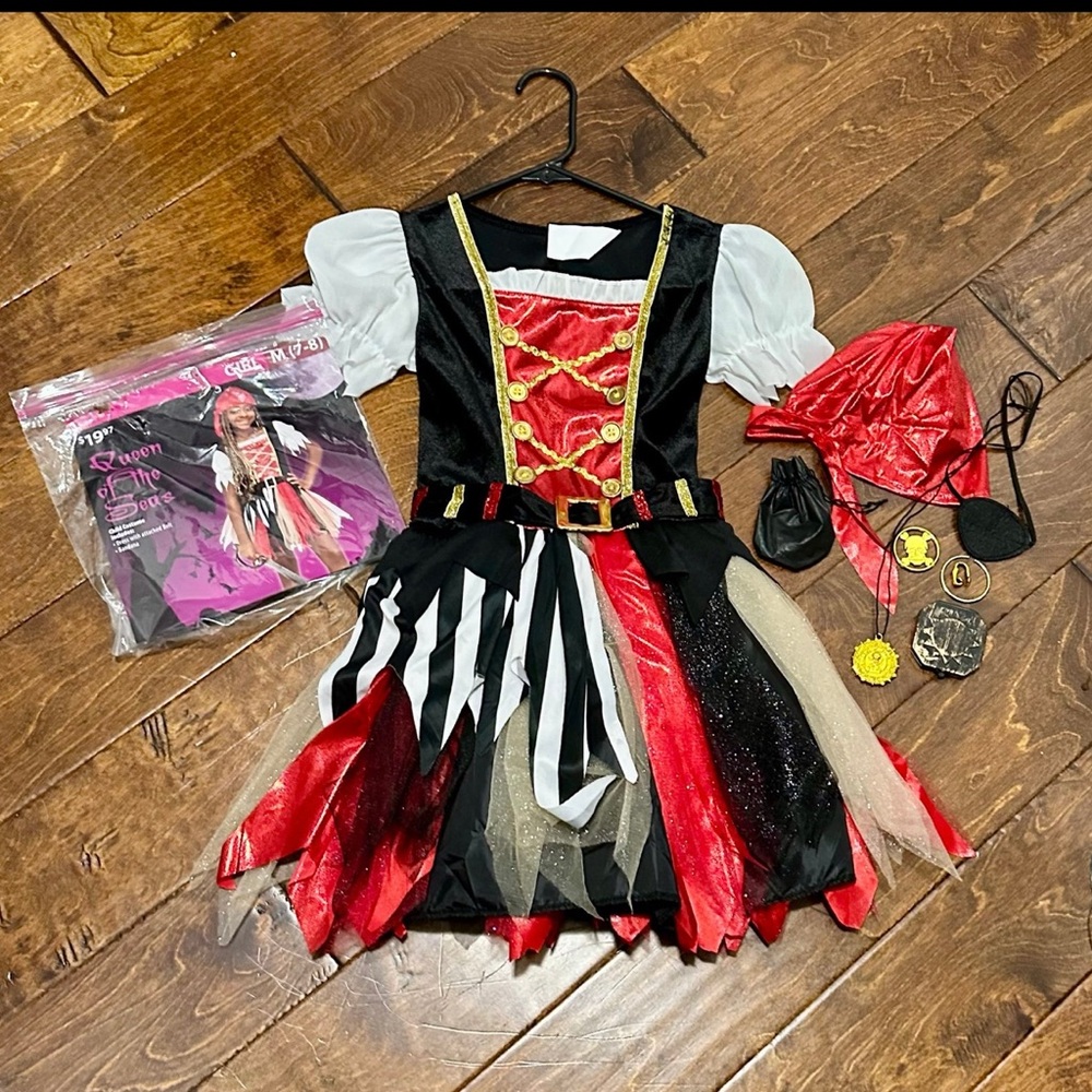 Kids Pirate Costume - Red, Black, White